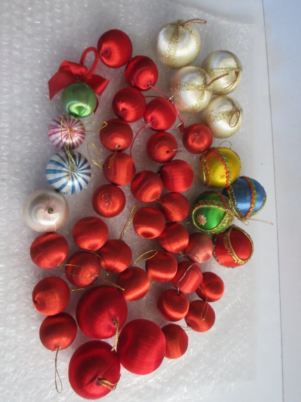 Mini Satin Christmas Ornaments Balls 1" & 1.5" lot of 41 Crafts Decorating Vtg